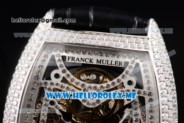 Franck Muller Cintree Curvex Skeleton Asia 2813 Automatic Steel Case with Skeleton Dial Brown Leather Strap and Diamonds Bezel - Click Image to Close